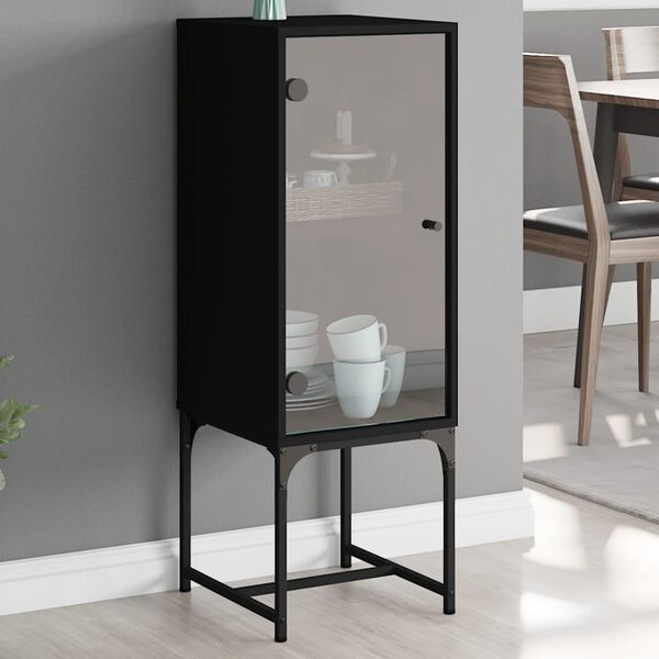 vidaXL Side Cabinet with Glass Doors Black 35x37x100 cm
