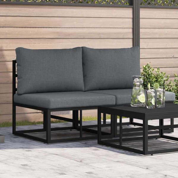 vidaXL Outdoor Furniture with Cushion with Pillow Black Aluminium