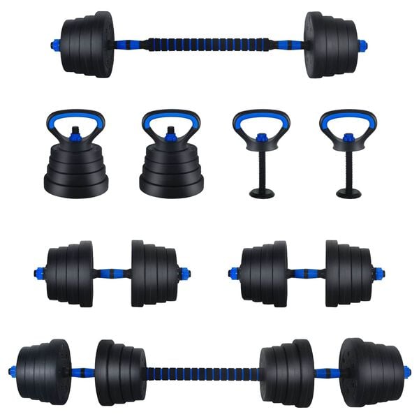 vidaXL 4-in-1 Dumbbell Set Black and Blue 121 x 19.5 x 19.5 cm