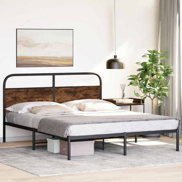 vidaXL Bed Frame Without Mattress 150x200 cm King Size Smoked Oak Engineered Wood