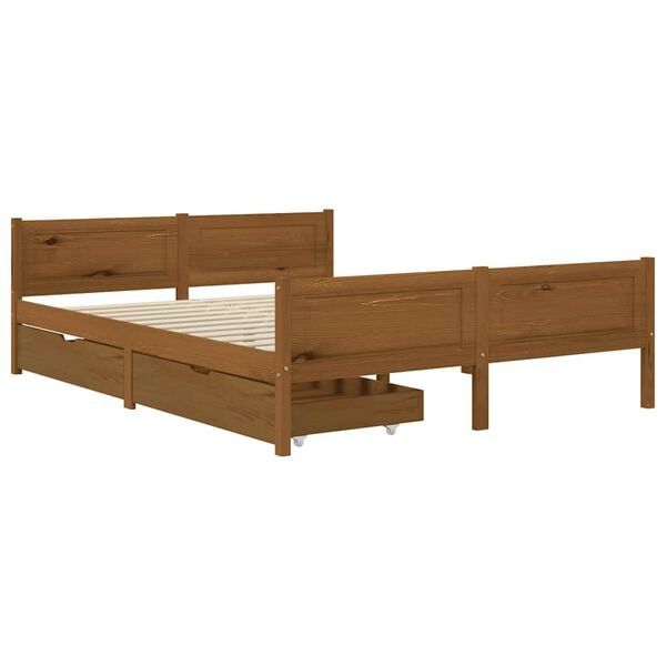 vidaXL Bed Frame without Mattress Honey Brown Solid Wood 160x200 cm (322114+321987)