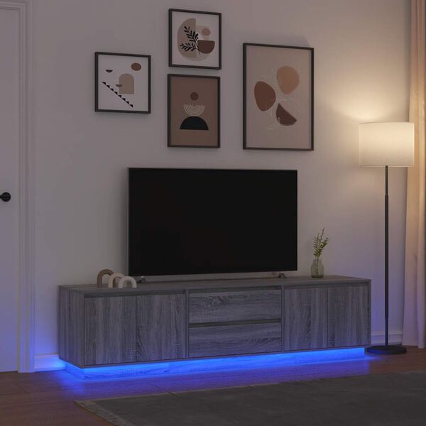 vidaXL TV Cabinet with LED Lights Grey Sonoma 193.5x41x50 cm