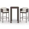 vidaXL 3 Piece Garden Bar Set with Cushions Poly Rattan Brown