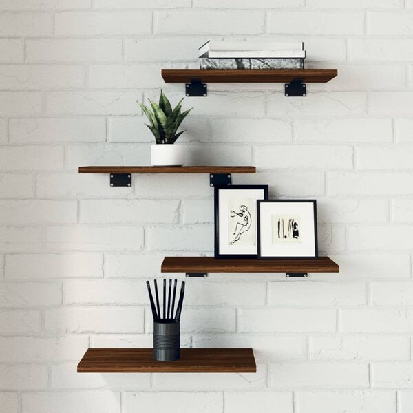 vidaXL Wall Shelves 4 pcs Brown Oak 40x20x1.5 cm Engineered Wood