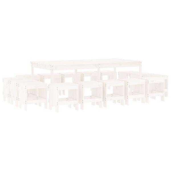 vidaXL 17 Piece Garden Dining Set White Solid Wood Pine