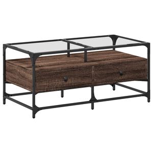 vidaXL Coffee Table with Glass Top Brown Oak 98,5x50x45 cm Steel