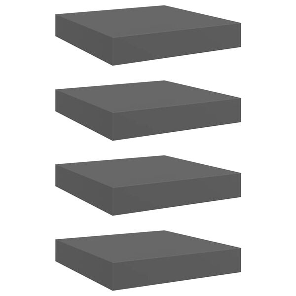 vidaXL Floating Wall Shelves 4 pcs High Gloss Grey 23x23.5x3.8 cm MDF