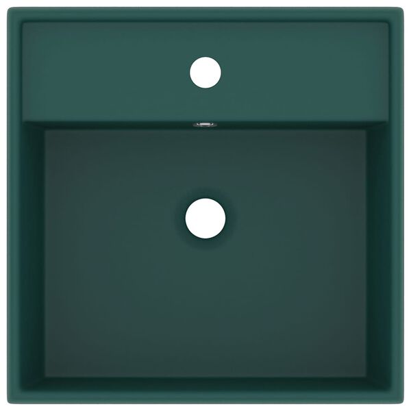 vidaXL Luxury Basin Overflow Square Matt Dark Green 41x41 cm Ceramic
