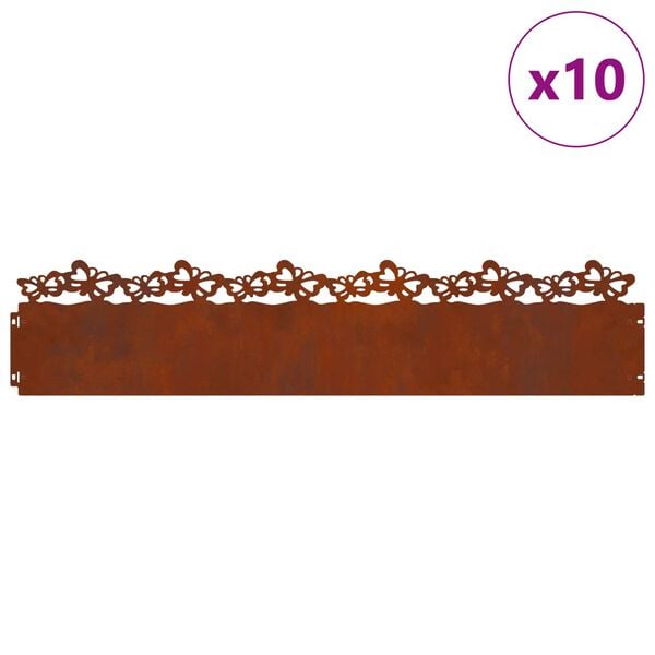 vidaXL Lawn Edgings 10 pcs Rusty 103 x 0.05 x 22 cm Weathering Steel