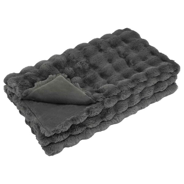 vidaXL Faux Rabbit Fur Blanket Dark Grey 240 x 270 cm Polyester