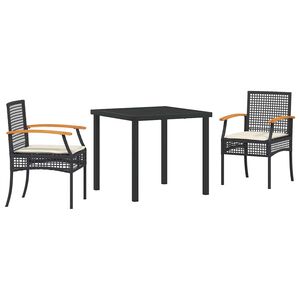 vidaXL Garden Dining Set 3 pcs Black Poly Rattan