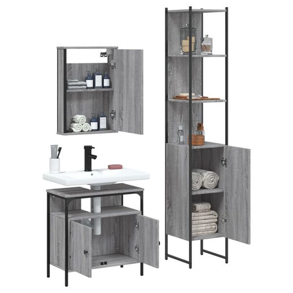 vidaXL 3 Piece Bathroom Furniture Set Grey Sonoma Engineered Wood