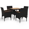 vidaXL 5 Piece Garden Dining Set Poly Rattan and Solid Wood Black
