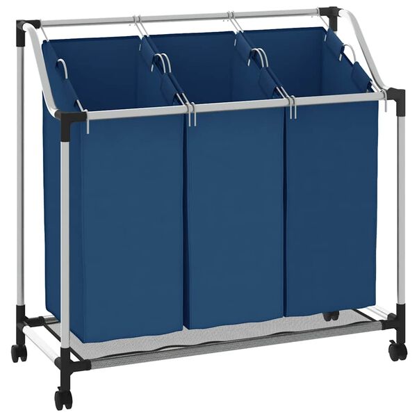 vidaXL Laundry Sorter with 3 Bags Blue Steel