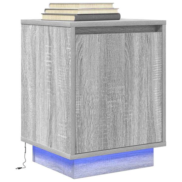 vidaXL Bedside Cabinet with LED Lights Grey Sonoma 38x34x50 cm