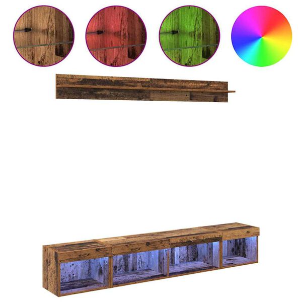 vidaXL TV Wall Cabinet Set with LED 5 pcs Old Wood Engineered Wood