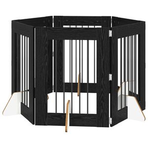 vidaXL Dog Gate with Stands 6 pcs Black Oak 60 x 80 cm Engineered Wood