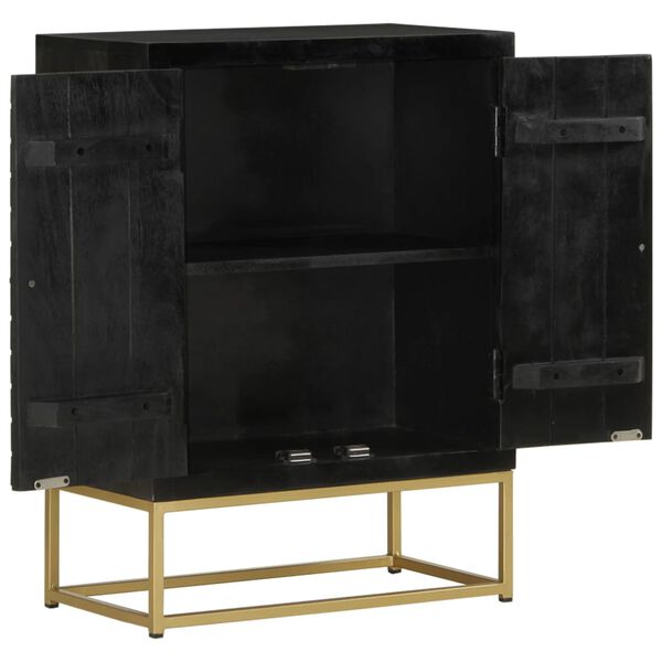 vidaXL Sideboard with 2 Doors Black&Gold 55x30x75 cm Solid Wood Mango