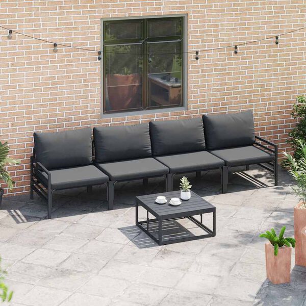 vidaXL Garden Sofa Set with Cushion 4 pcs Black Steel