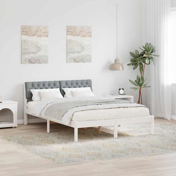 vidaXL Bed frame White and light grey 135 x 190 cm Solid pine wood