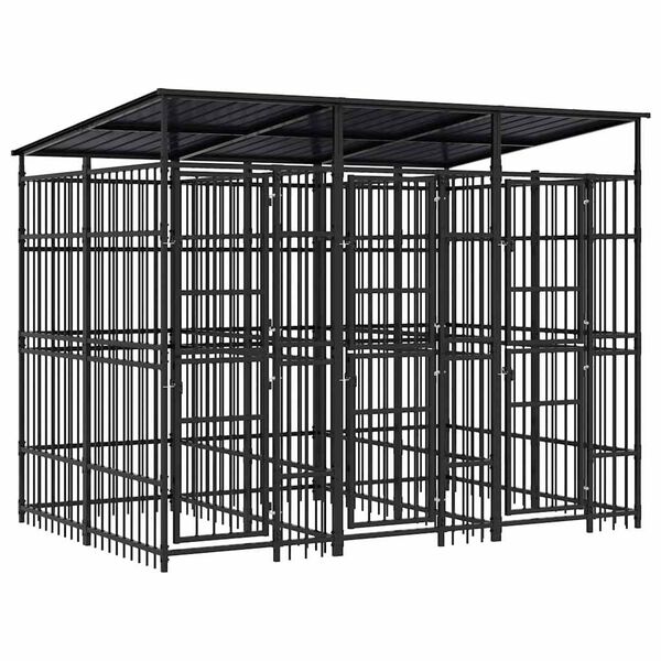 vidaXL Outdoor Dog Kennel with Roof Steel 5.53 m&sup2;