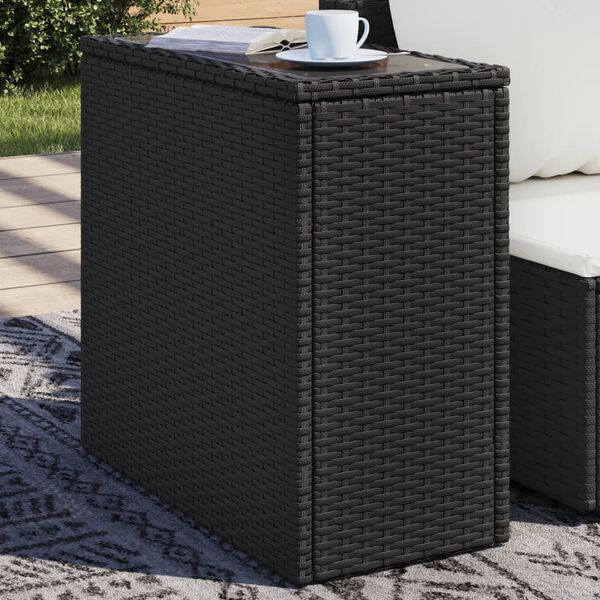 vidaXL Garden Side Table with Glass Top Black 58x27.5x55 cm Poly Rattan