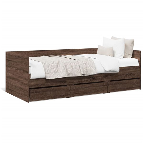 vidaXL Daybed with Drawers without Mattress Brown Oak 75x190 cm Small Single