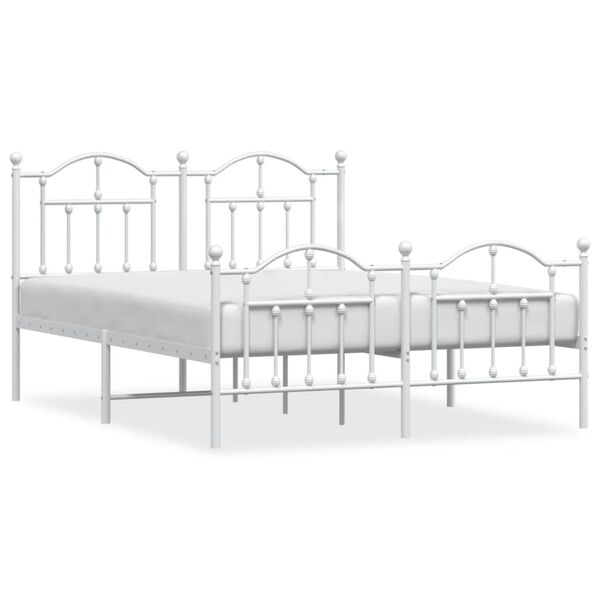vidaXL Metal Bed Frame without Mattress with Footboard White 140x200cm