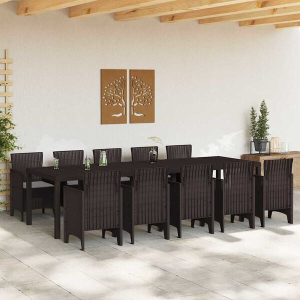 vidaXL Garden Dining Set 11 pcs Brown and Lght grey Poly rattan