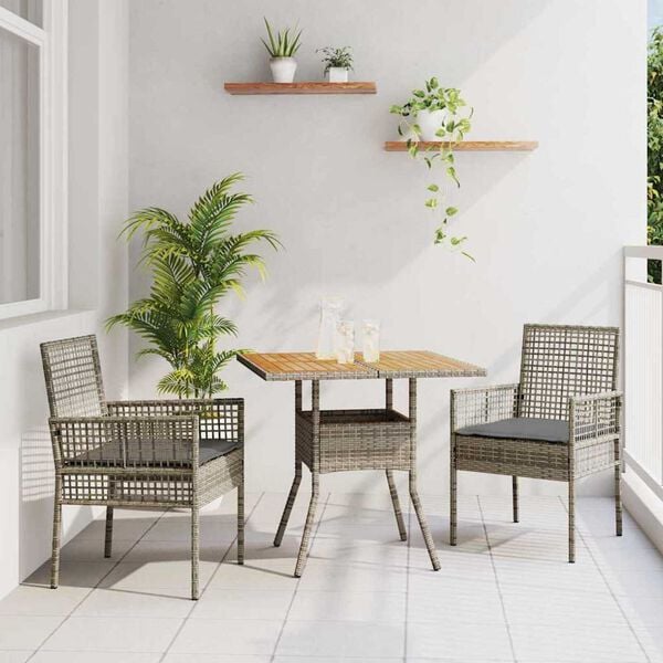 vidaXL Garden Dining Set 3 pcs Grey Poly Rattan