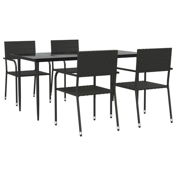 vidaXL 5 Piece Garden Dining Set Black Poly Rattan