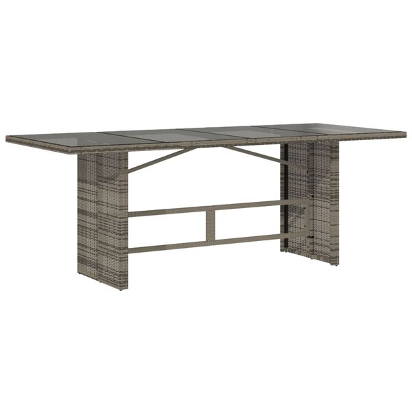 vidaXL Garden Table with Glass Top Grey 190x80x75 cm Poly Rattan
