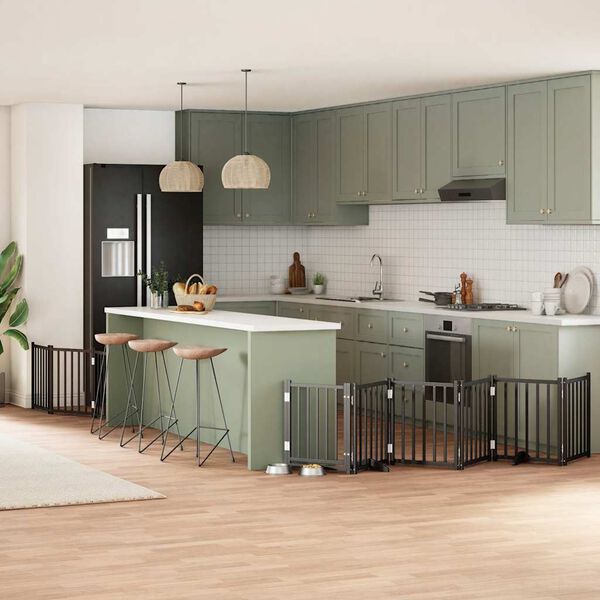 vidaXL Dog Gate with Door Foldable 9 Panels Black 450 cm Poplar Wood