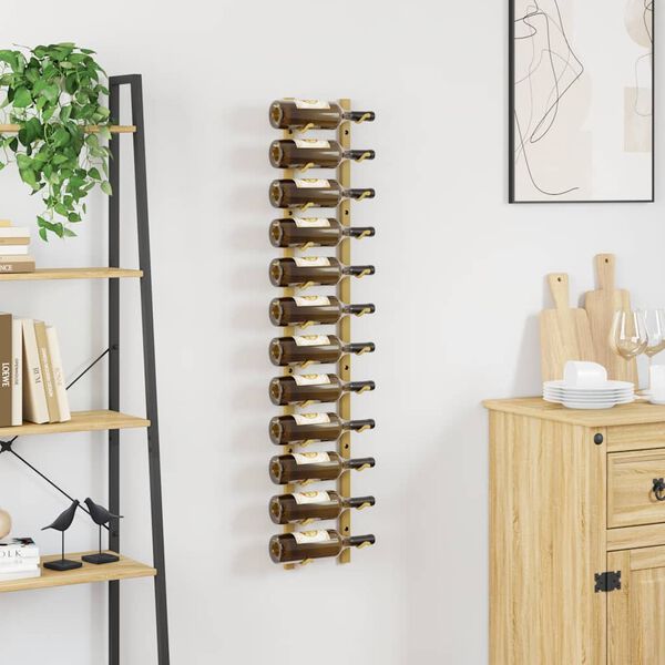 vidaXL Wall Mounted Wine Rack for 12 Bottles Gold Iron