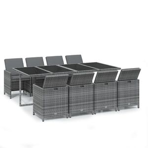 vidaXL 9 Piece Garden Dining Set with Cushions Poly Rattan Grey