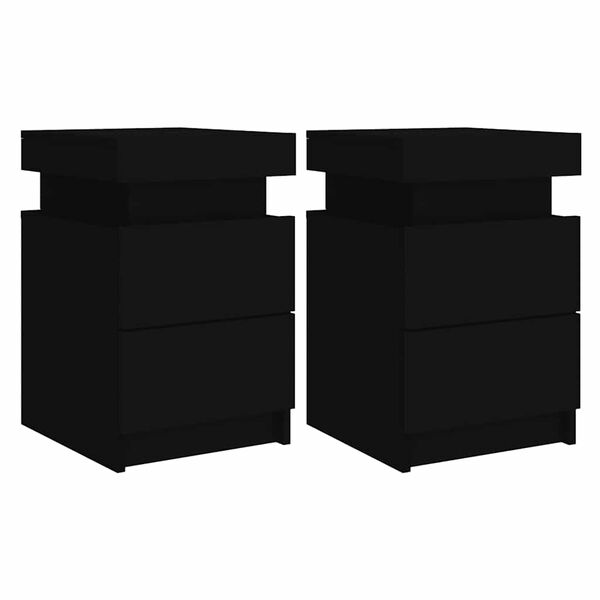 vidaXL Bedside Cabinets with LED Lights 2 pcs Black 35x39x55 cm