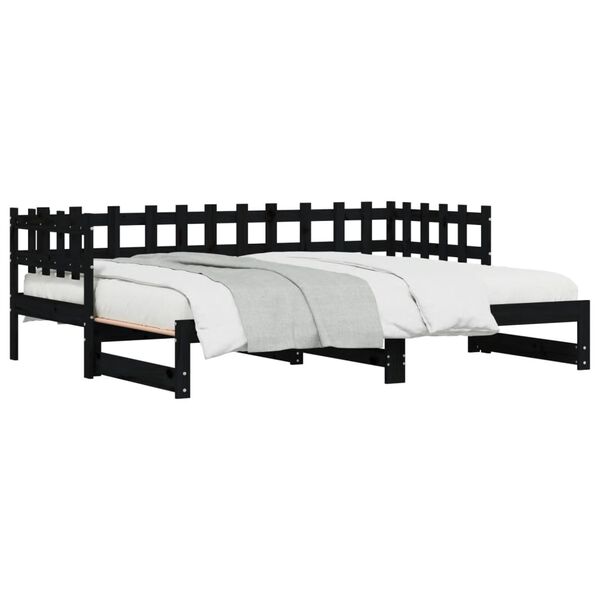 vidaXL Pull-out Day Bed without Mattress Black 2x(80x200) cm Solid Wood