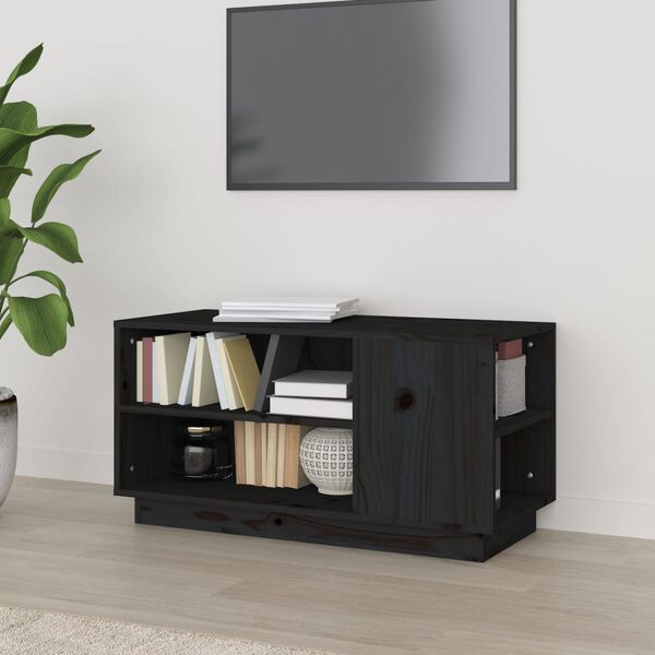 vidaXL TV Cabinet Black 80x35x40.5 cm Solid Wood Pine
