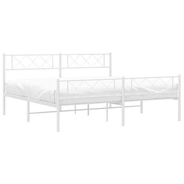 vidaXL Metal Bed Frame without Mattress with Footboard White 200x200cm