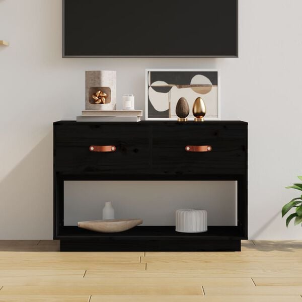 vidaXL TV Cabinet Black 90x40x60 cm Solid Wood Pine