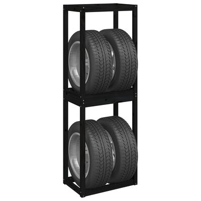 vidaXL Tire Rack Black 63x40x180 cm Solid Wood Pine