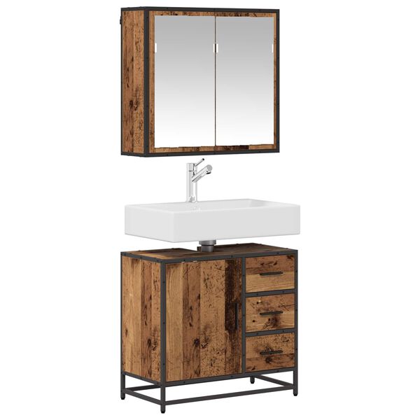 vidaXL Bathroom Furniture Set with Door 2 pcs Old Wood Engineered Wood