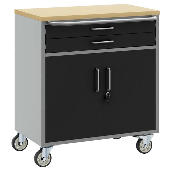 vidaXL Workshop Bench with Drawer Black and Grey 75 x 45 x 85 cm