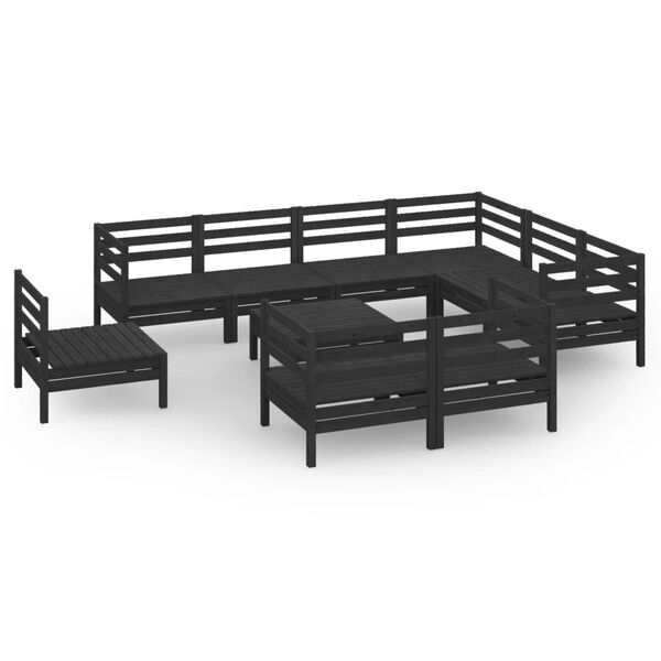 vidaXL 10 Piece Garden Lounge Set Solid Wood Pine Black