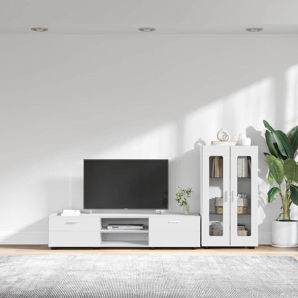 vidaXL TV Cabinet Set with Drawer FLORIN White Engineered Wood