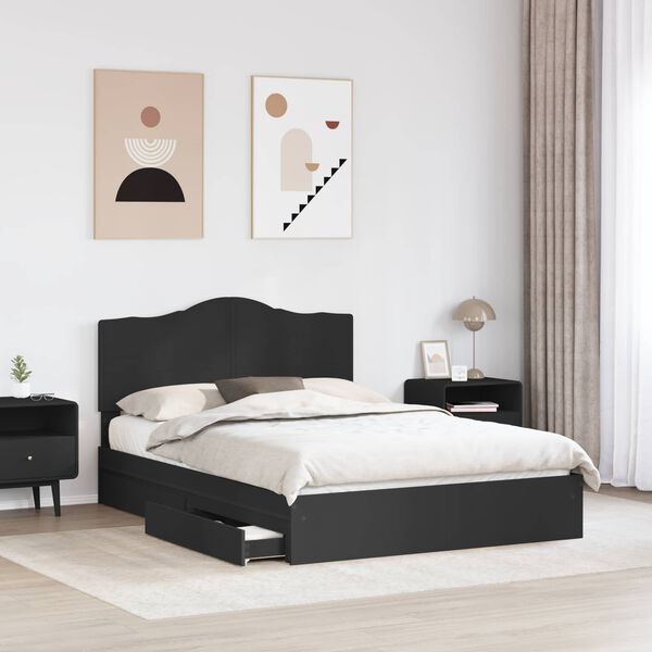 vidaXL Storage Bed with Headboard Black 140 x 190 cm Engineered Wood