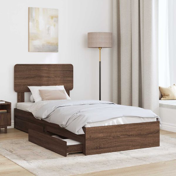 vidaXL Storage Bed with Drawer Brown Oak 100 x 200 cm Engineered Wood