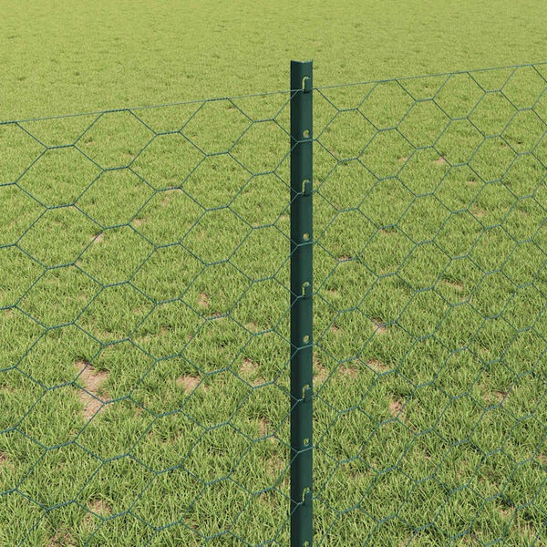 vidaXL Fence with Post Green 1 x 50 m Steel and PVC