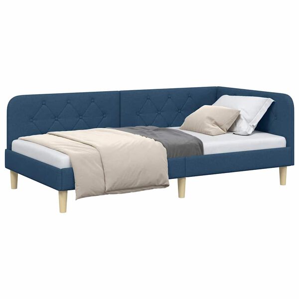 vidaXL Corner Bed Frame with Headboard Blue 90 x 200 cm Fabric