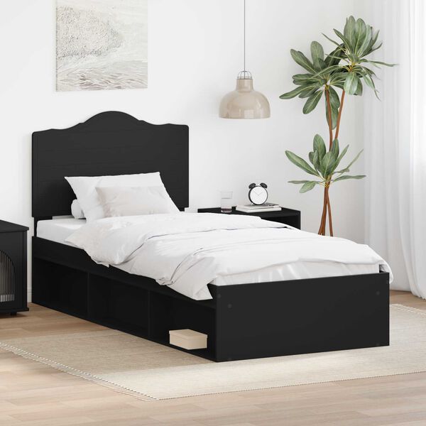vidaXL Bed Frame with Headboard Black 90 x 200 cm Solid Pine Wood
